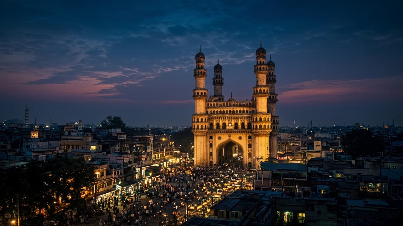 Hyderabad at dusk, Srahira’s home city